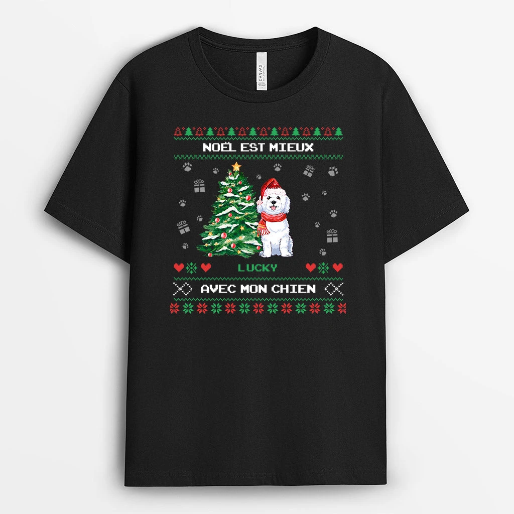 Noël Est Mieux Avec Mon Chien - Cadeau Personnalisé | T-shirt Pour Amoureux Des Chiens 2 Noël Est Mieux Avec Mon Chien - Cadeau Personnalisé | T-shirt Pour Amoureux Des Chiens – Image 2