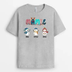 Maman Et Petits Bonhommes De Neige - Tee Shirt Noël -Vivelamode Soldes Magasin 0641AFR2 Cadeau Personnalise T shirt Bonhommesdeneige Grand mere Maman Noel