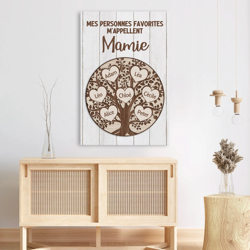 Mes Personnes Favorites - Cadeau Personnalisé | Toile Pour Mamie Maman 3 Mes Personnes Favorites - Cadeau Personnalisé | Toile Pour Mamie Maman – Image 3