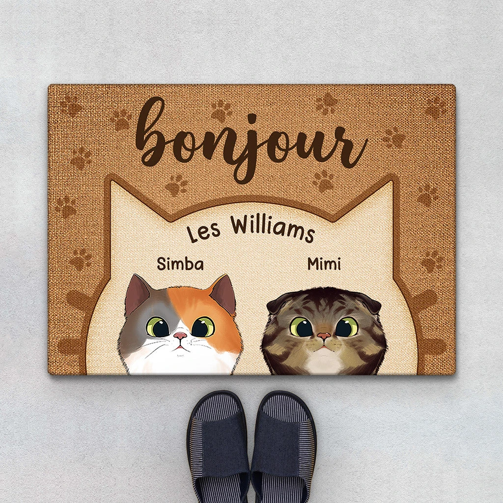 Bonjour - Cadeau Personnalisé | Paillasson Pour Amoureux Des Chats 1 Bonjour - Cadeau Personnalisé | Paillasson Pour Amoureux Des Chats