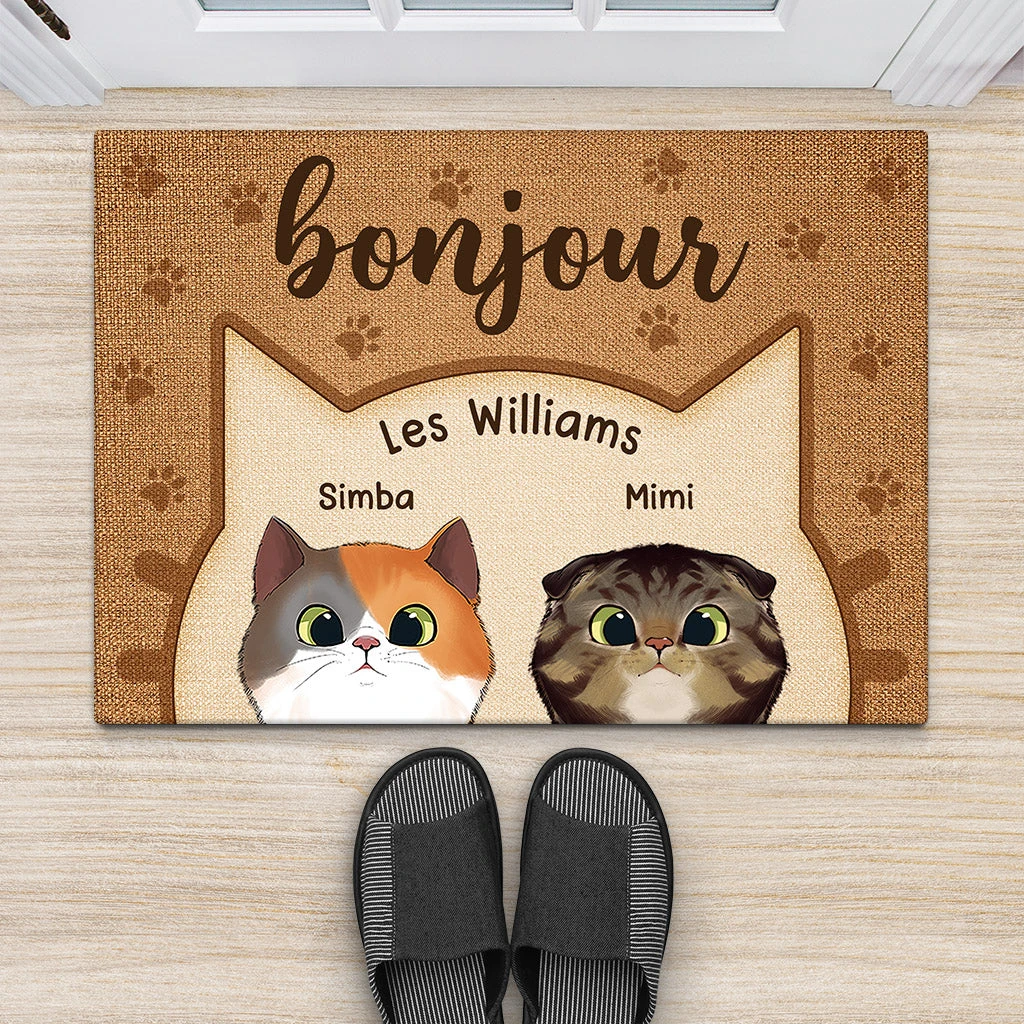 Bonjour - Cadeau Personnalisé | Paillasson Pour Amoureux Des Chats 2 Bonjour - Cadeau Personnalisé | Paillasson Pour Amoureux Des Chats – Image 2