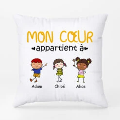 Mon Cœur Appartient À - Cadeau Personnalisé | Coussin Pour Papa Papy Maman Mamie