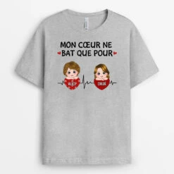 Mon Cœur Ne Bat Pour - Cadeau Personnalisé | T-shirt Pour Maman Mamie Papa Papy -Vivelamode Soldes Magasin 0928AFR2 Cadeau Personnalise T shirt Coeur Papa Papy Maman Mamie