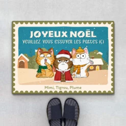 Joyeux Noël Veuillez Vous Essuyer Les Pattes Ici - Cadeau Personnalisé | Paillasson Pour Amoureux Des Animaux