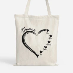 Maman Avec Coeurs Noirs - Cadeau Personnalisé | Tote Bag Pour Maman
