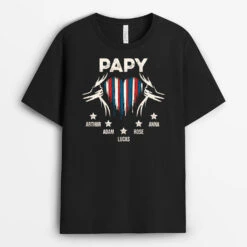 Papy Coeur Avec Couleur De La France - Cadeau Personnalisé | T-shirt Pour Homme