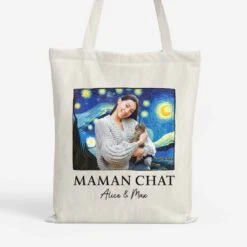 Maman / Papa Chat Version Van Gogh - Cadeau Personnalisé | Tote Bag Pour Amoureux Des Animaux