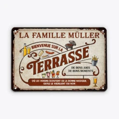 Bienvenue Sur La Terrasse Vintage - Cadeau Personnalisé | Plaque En Métal Pour Famille