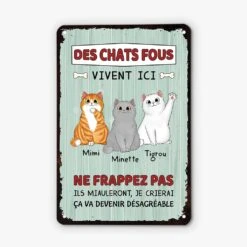 Des Chats Fous Vivent Ici - Cadeau Personnalisé | Plaque En Métal Pour Amoureux Des Animaux