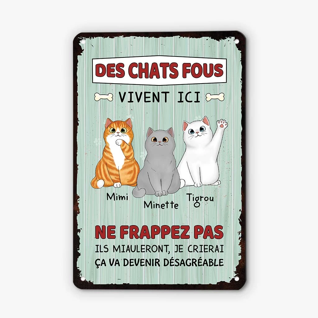 Des Chats Fous Vivent Ici - Cadeau Personnalisé | Plaque En Métal Pour Amoureux Des Animaux 1 Des Chats Fous Vivent Ici - Cadeau Personnalisé | Plaque En Métal Pour Amoureux Des Animaux