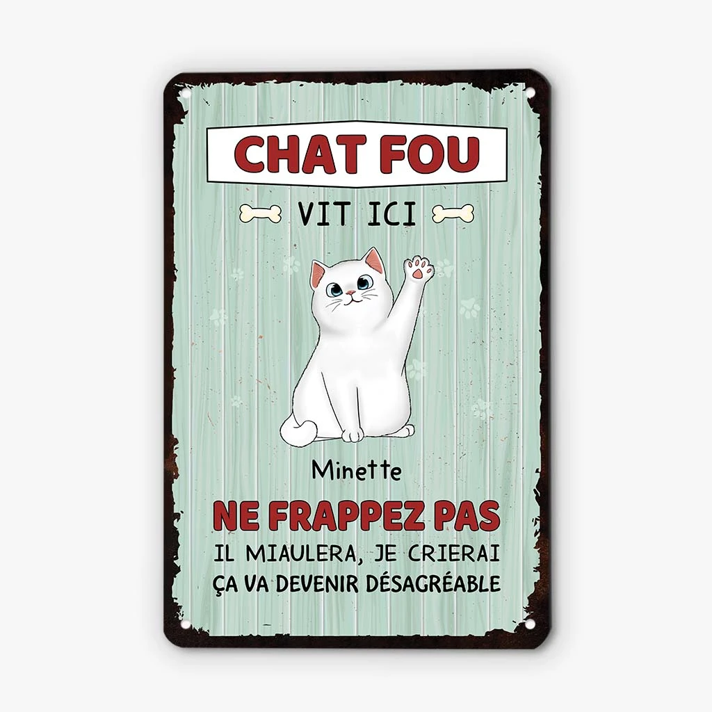 Des Chats Fous Vivent Ici - Cadeau Personnalisé | Plaque En Métal Pour Amoureux Des Animaux 2 Des Chats Fous Vivent Ici - Cadeau Personnalisé | Plaque En Métal Pour Amoureux Des Animaux – Image 2