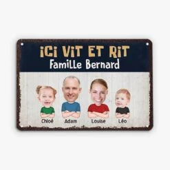 Ici Vit Et Rit Famille Bernard - Cadeau Personnalisé | Plaque En Métal Pour Famille