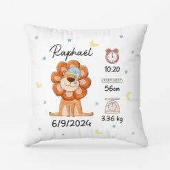 Bébé Lion Et Ses Informations Brillantes - Cadeau Personnalisé | Coussin Pour Enfant