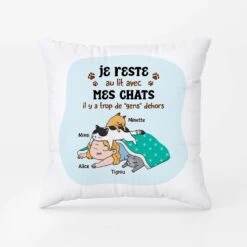 J'aime Rester Dans Mon Lit Avec Mes Chats- Cadeau Personnalisé | Coussin Pour Amoureux Des Animaux