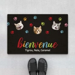 Bienvenue Version Visages De Chats - Cadeau Personnalisé | Paillasson Pour Amoureux Des Animaux