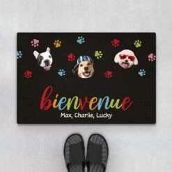 Bienvenue Version Visages De Chiens - Cadeau Personnalisé | Paillasson Pour Amoureux Des Animaux