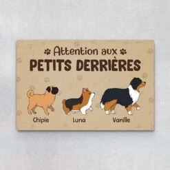 Attention Aux Petits Derrières Version Chiens - Cadeau Personnalisé | Paillasson Pour Amoureux Des Animaux