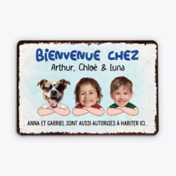 Bienvenue Chez Nous Avec Visages Amusants - Cadeau Personnalisé | Plaque En MétalPour Famille