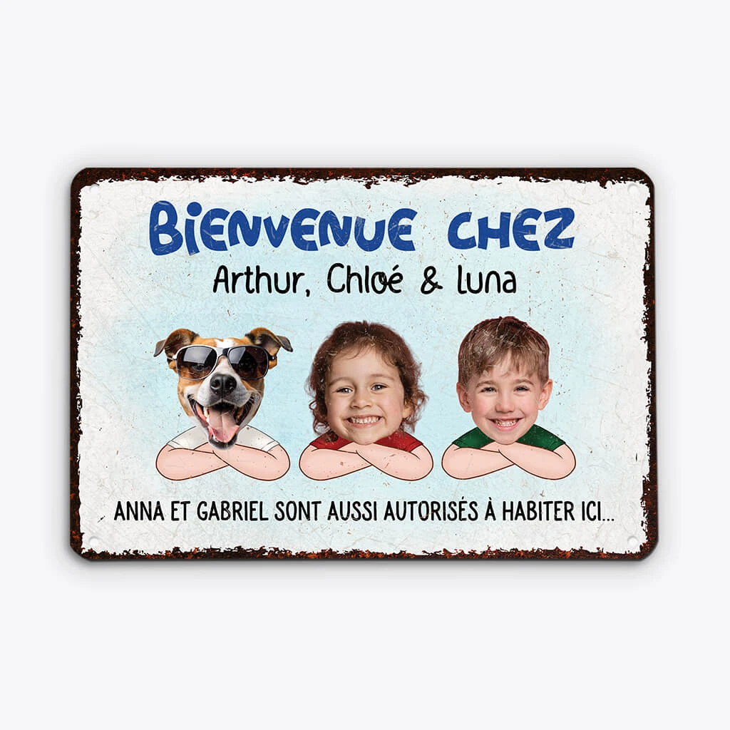 Bienvenue Chez Nous Avec Visages Amusants - Cadeau Personnalisé | Plaque En MétalPour Famille 1 Bienvenue Chez Nous Avec Visages Amusants - Cadeau Personnalisé | Plaque En MétalPour Famille