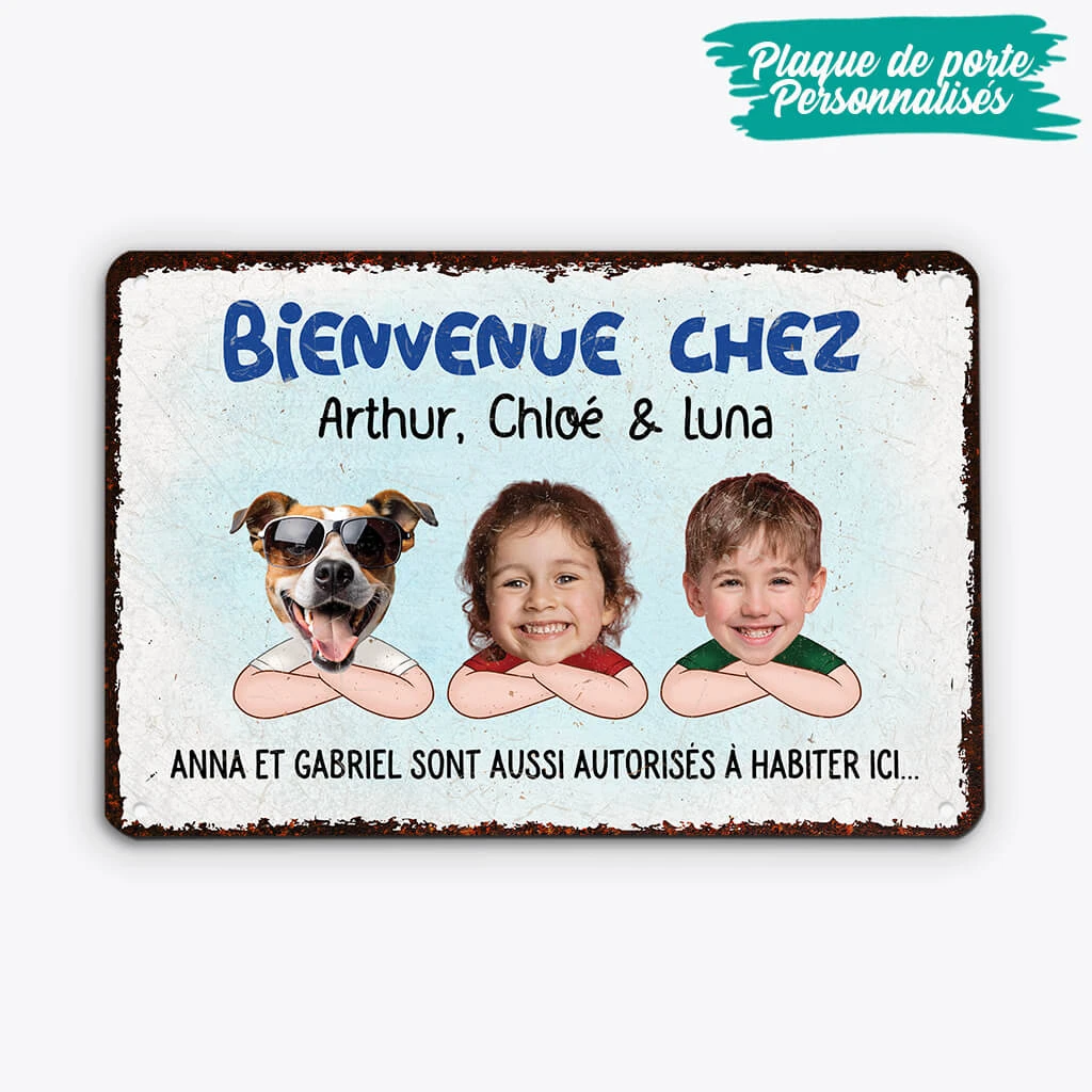 Bienvenue Chez Nous Avec Visages Amusants - Cadeau Personnalisé | Plaque En MétalPour Famille 2 Bienvenue Chez Nous Avec Visages Amusants - Cadeau Personnalisé | Plaque En MétalPour Famille – Image 2