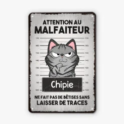 Attention Au Malfaiteur - Cadeau Personnalisé | Plaque En Métal Pour Amoureux Des Chat
