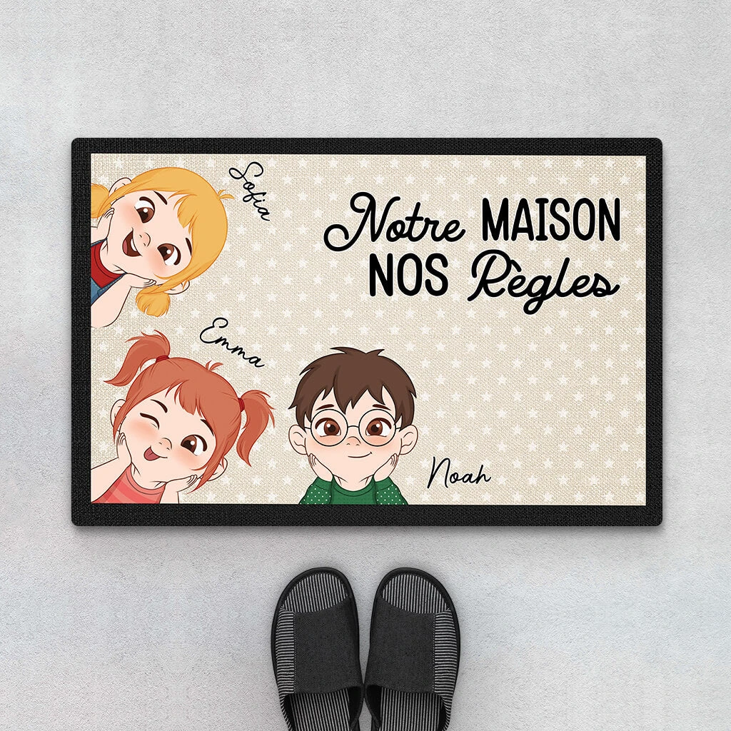 Notre Maison, Nos Règles Avec Les Enfants - Cadeau Personnalisé | Paillasson Pour Famille 1 Notre Maison, Nos Règles Avec Les Enfants - Cadeau Personnalisé | Paillasson Pour Famille