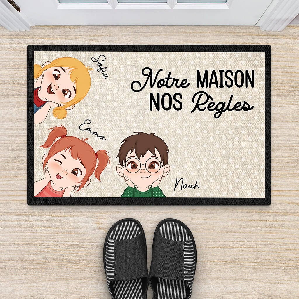 Notre Maison, Nos Règles Avec Les Enfants - Cadeau Personnalisé | Paillasson Pour Famille 2 Notre Maison, Nos Règles Avec Les Enfants - Cadeau Personnalisé | Paillasson Pour Famille – Image 2