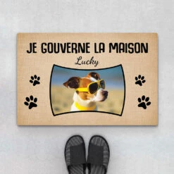 Je Gouverne La Maison Avec Photo Du Chien - Cadeau Personnalisé | Paillasson Pour Amoureux Des Chiens