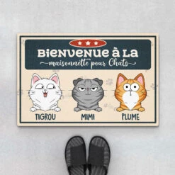 Bienvenue À La Maison Des Chats - Cadeau Personnalisé | Paillasson Pour Amoureux Des Chats