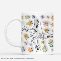 [Effet D'impression 3D]Les Petits-Enfants Tenant La Main De Mamie Avec Fleurs - Cadeau Personnalisé | Mug Pour Mamie