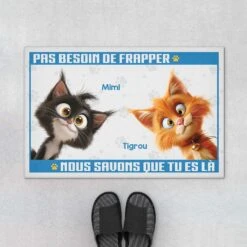 Pas Besoin De Frapper Version Cartoon - Cadeau Personnalisé |Paillasson Pour Amoureux Des Chats