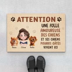 Attention Design Cartoon - Cadeau Personnalisé | Paillasson Pour Amoureux Des Chiens