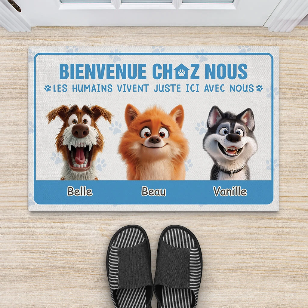 Bienvenue Chez Nous Avec Chiens Version Cartoon - Cadeau Personnalisé | Paillasson Pour Amoureux Des Chiens 2 Bienvenue Chez Nous Avec Chiens Version Cartoon - Cadeau Personnalisé | Paillasson Pour Amoureux Des Chiens – Image 2