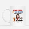 Une Fille Et Ses Chats Design Cartoon - Cadeau Personnalisé | Mug Pour Amoureux Des Animaux