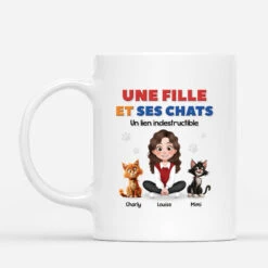 Une Fille Et Ses Chats Design Cartoon - Cadeau Personnalisé | Mug Pour Amoureux Des Animaux