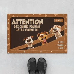 Des Chiens Pourris Gâtés Vivent Ici Design Cuir - Cadeau Personnalisé | Paillasson Pour Amoureux Des Animaux