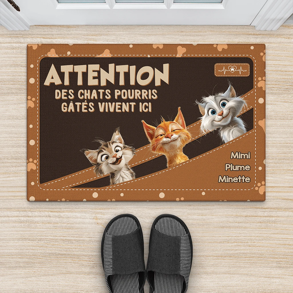 Des Chats Pourris Gâtés Vivent Ici Design Cuir - Cadeau Personnalisé | Paillasson Pour Amoureux Des Animaux 2 Des Chats Pourris Gâtés Vivent Ici Design Cuir - Cadeau Personnalisé | Paillasson Pour Amoureux Des Animaux – Image 2