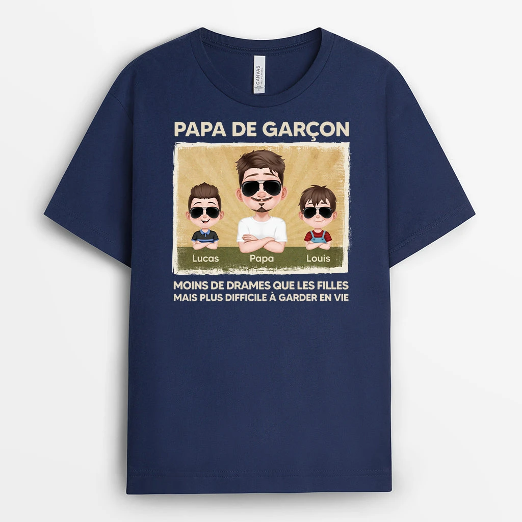 Papa De Garçons - Cadeau Personnalisé | T-shirt Pour Papa 2 Papa De Garçons - Cadeau Personnalisé | T-shirt Pour Papa – Image 2
