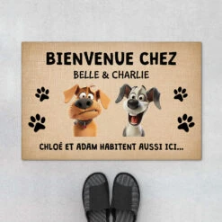 Bienvenue Chez Version Cartoon - Cadeau Personnalisé | Paillasson Pour Amoureux Des Chiens