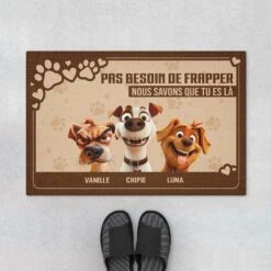 Pas Besoin De Frapper Design Cartoon - Cadeau Personnalisé | Paillasson Pour Amoureux Des Chiens