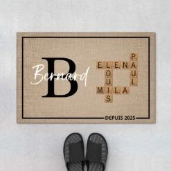 Nom De Famille Avec Mots-Croisés - Cadeau Personnalisé | Paillasson Pour Famille