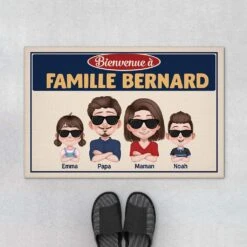 Bienvenue à Famille Version Cool Design Cartoon - Cadeau Personnalisé | Paillasson Pour Famille