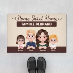Home Sweet Home Design Cartoon - Cadeau Personnalisé | Paillasson Pour Famille