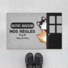 Notre Maison Nos Règles Version Gris - Cadeau Personnalisé | Paillasson Pour Amoureux Des Chats