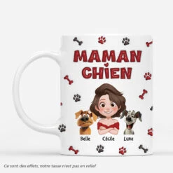 Maman Chien Design Cartoon Version Rouge Et Noir 3D - Cadeau Personnalisé | Mug Pour Amoureux Des Chiens