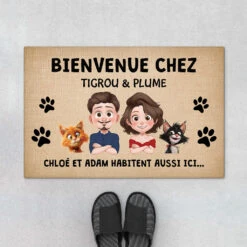 Bienvenue Chez Version L’homme Et Les Chats - Cadeau Personnalisé | Paillasson Personnalisable