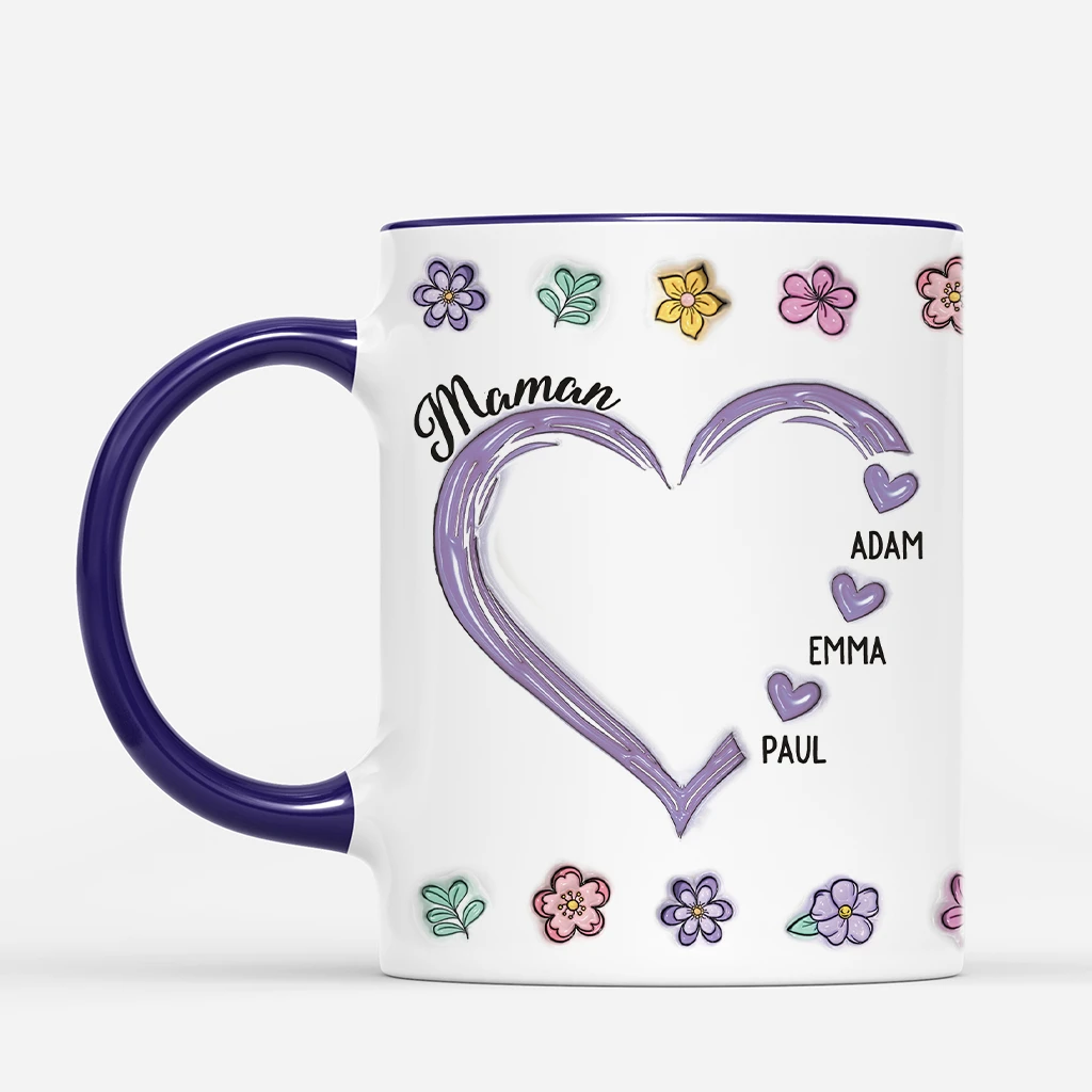Maman Cœur Avec Fleurs 3D - Cadeau Personnalisé | Mug Pour Maman 2 Maman Cœur Avec Fleurs 3D - Cadeau Personnalisé | Mug Pour Maman – Image 2