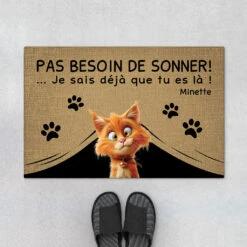 Pas Besoin De Frapper Version Vintage Design Cartoon - Cadeau Personnalisé | Paillasson Pour Amoureux Des Chats
