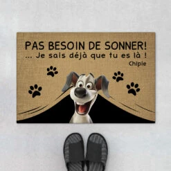 Pas Besoin De Frapper Version Vintage Design Cartoon - Cadeau Personnalisé | Paillasson Pour Amoureux Des Chiens