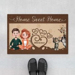 Home Sweet Home Vintage Design Cartoon - Cadeau Personnalisé | Paillasson Pour Amoureux Des Chats